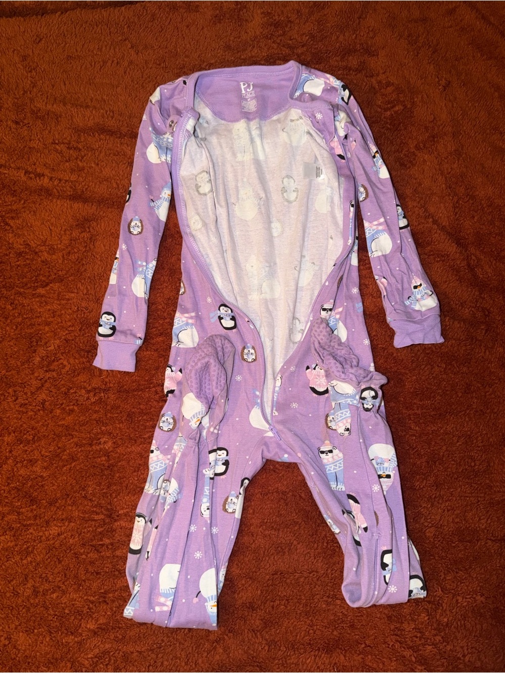 This children’s place pj Kids Purple Penguin One-Piece Pajamas